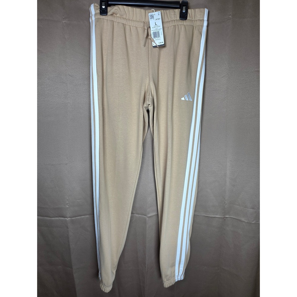 Adidas Essentials 3-Stripes French Terry Cuffed Pants Warm Sandstone L, NWT